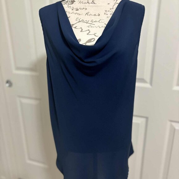 Women's Like New Navy Blue Sheer & Sleeveless Blouse with Drooped Neck - Picture 1 of 6